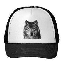 Black & White Wolf Portrait Mesh Hats