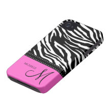 Black & White Zebra stripes with hot pink iPhone 4 Case
