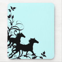 Black Wild Horses Mouse Pads