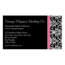 Black with Pink Passion Damask Business Card Templates