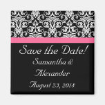 Black with Pink Passion Damask Fridge Magnets