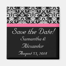 Black with Pink Passion Damask Fridge Magnets