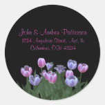 Black with Tulip Flowers Address Labels Sticker