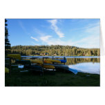 Blank Card, Mountain Lake, Canoes, Sunset