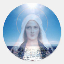 Blessed Virgin Mary Over the Ocean Round Sticker