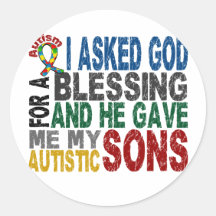 Blessing 5 SONS Autism T-Shirts & Apparel Round Stickers