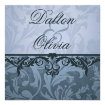 Blissful Brocade Blue Floral Wedding Invitation