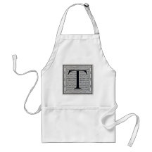 Block Letter "T" Woodcut Woodblock Inital Apron