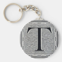 Block Letter "T" Woodcut Woodblock Inital Key Chain