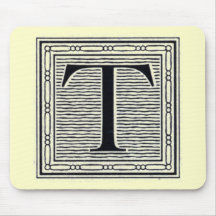 Block Letter "T" Woodcut Woodblock Inital Mousemats