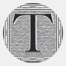 Block Letter "T" Woodcut Woodblock Inital Stickers