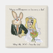 Blonde Cartoon Rabbits Wedding Save the Date Magne Magnet
