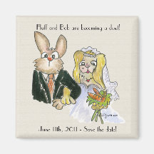 Blondy Cartoon Rabbits Wedding Save the Date Refrigerator Magnets