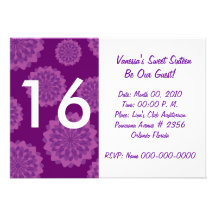Blooming Purple Sweet Sixteen Invitation-Customise