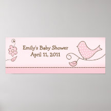 Blossom Pink Bird Customisable Birthday Banner Print