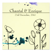 Blotchy flowers blue personalized announcement