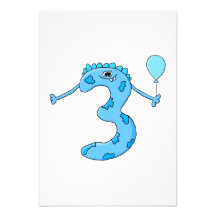 Blue 3rd Birthday Cartoon. Custom Invite