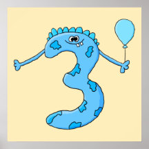 Blue 3rd Birthday Cartoon. Posters