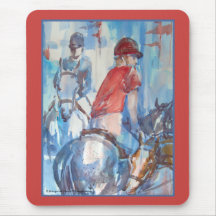 Blue Abstract Horse and Rider Watercolor Art Mousepad