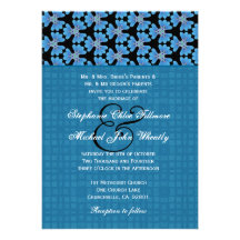 Blue and Black Floral Pattern Wedding H633 Invitation
