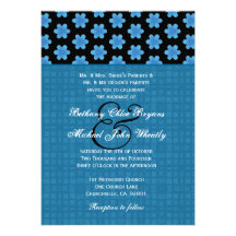 Blue and Black Floral Pattern Wedding H638 Card