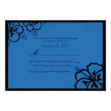 Blue and Black Hibiscus Flower Custom RSVP Invites