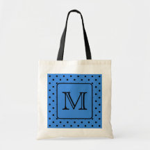 Blue and Black Polka Dot Monogram. Your Letter. Canvas Bag