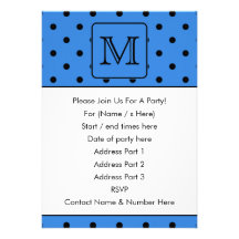 Blue and Black Polka Dot Monogram. Your Letter. Invite