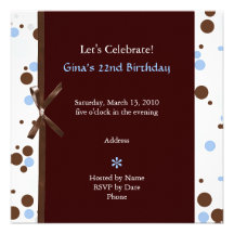Blue and Brown Polka Dot Birthday Invitations