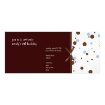 Blue and Brown Polka Dot Birthday Invitations