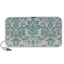 blue and ecru cream damask flourish pattern speaker