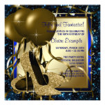 Blue and Gold High Heels Womans Brithday Party Invite
