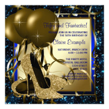 Blue and Gold High Heels Womans Brithday Party Invite