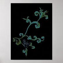 Blue And Gold Ornate Flower Print
