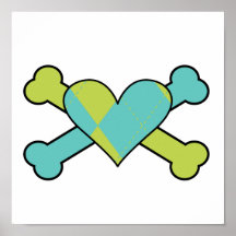 blue and green argyle heart coloured crossbones de posters