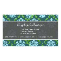 Blue and Green Damask Business Cards
