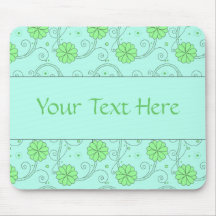 Blue and Green Floral Mouse Pad