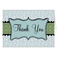 Blue and Green Flowered Thank You Notes Greeting Cards