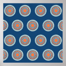 Blue and Orange Mandala Decorative Circles Posters