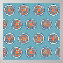 Blue and Orange Mandala Decorative Circles Print