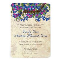 Blue and Pink Cherry Blossom Tea Stain Invitations
