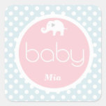Blue and pink elephant babyshower sticker