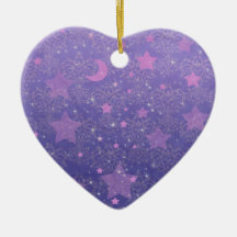 Blue and Purple Stars and Moons Christmas Ornaments