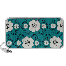 blue and white boho chic flower damask mini speakers