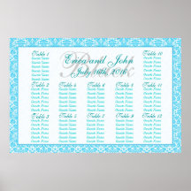 Blue and White Fancy Damask Pattern Seating Chart Posters