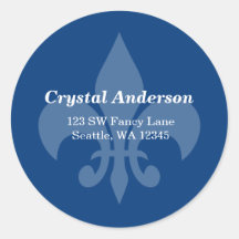 Blue and White Fleur-De-Lis Custom Address Label Sticker