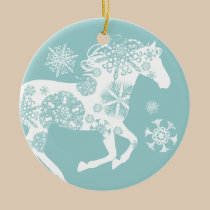 Blue and White Snowflake Christmas Horse ornaments