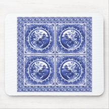 Blue and white, willow pattern design mousepads