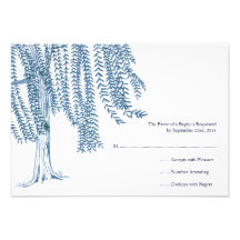 Blue and White Willow Tree Wedding RSVP Personalised Announcement