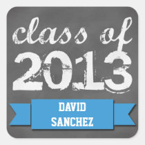 Blue banner ribbon chalkboard graduation class of stickers